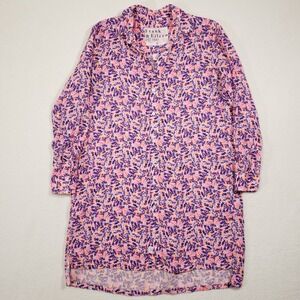 Frank & Eileen Hunter Shirt Dress Womens Small Purple Floral 100% Linen‎ Italian